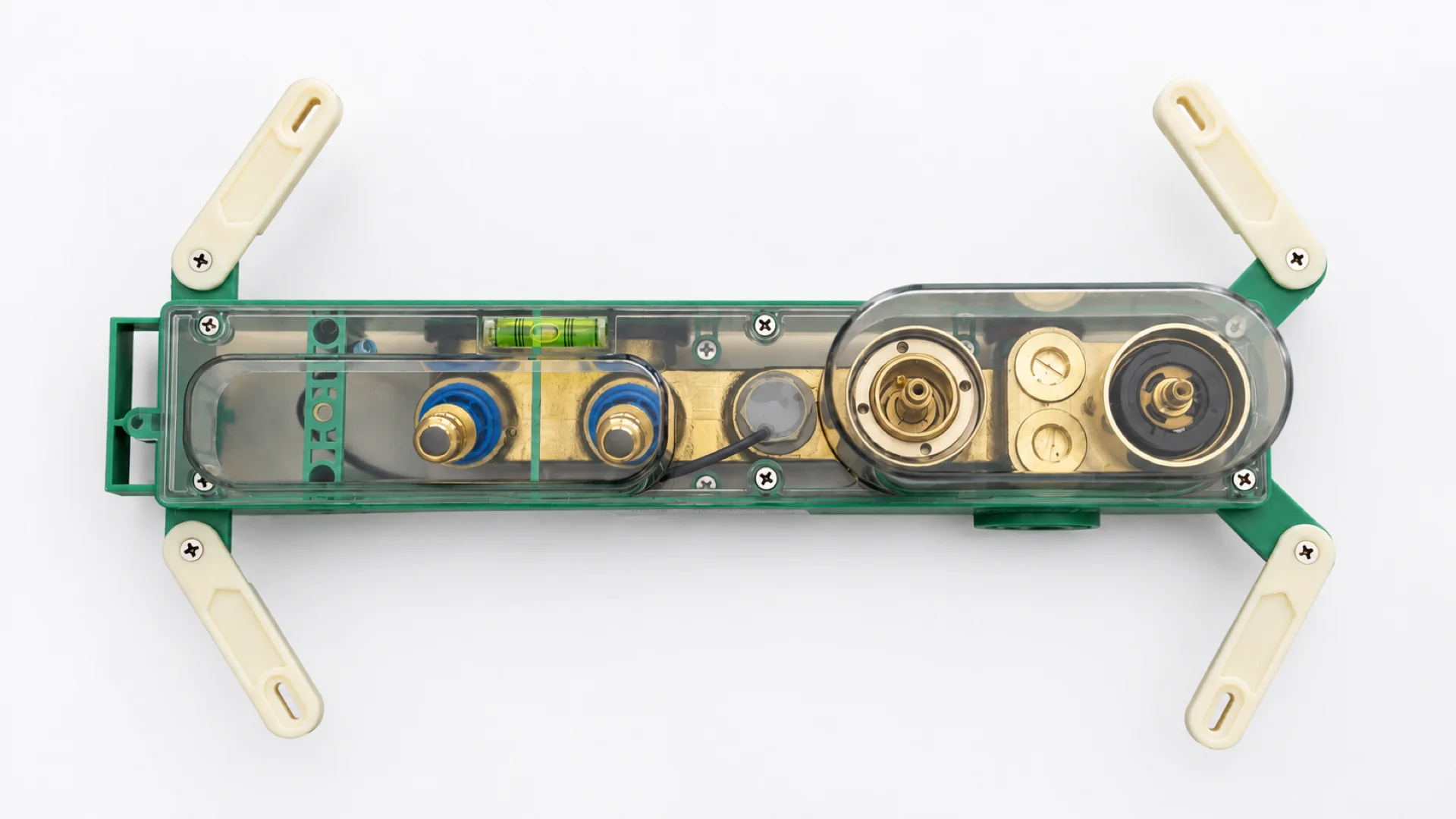 Top view of the Noor concealed body showing the mounting arms and valve layout