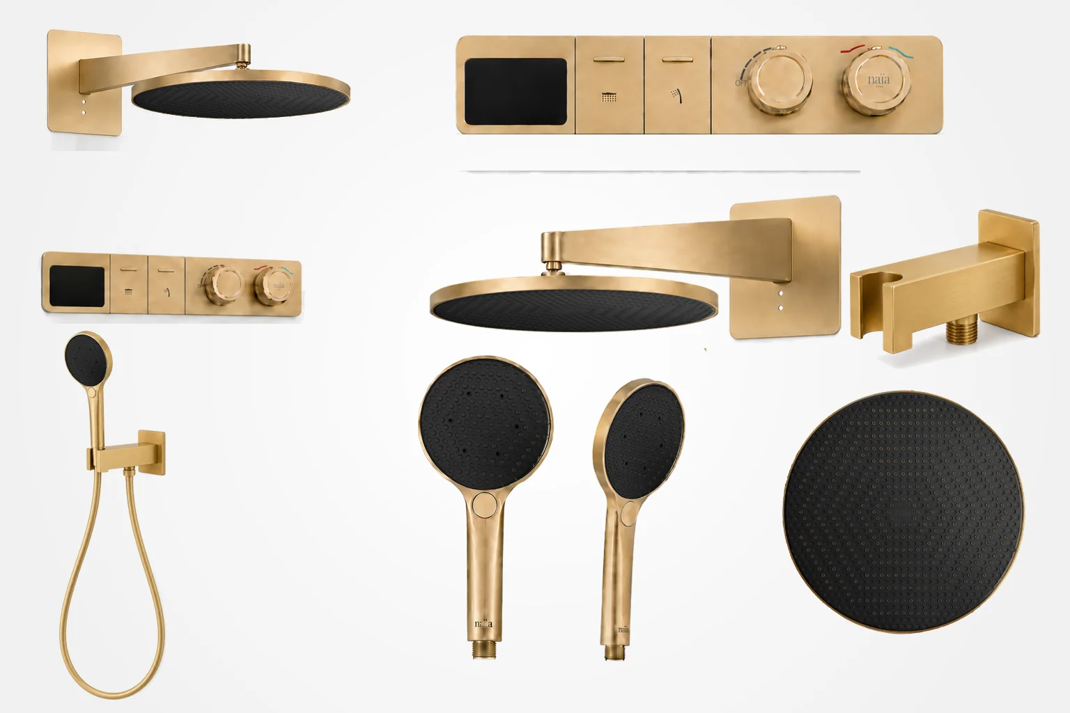 Noor in Brushed Gold: front, side and detail studio views