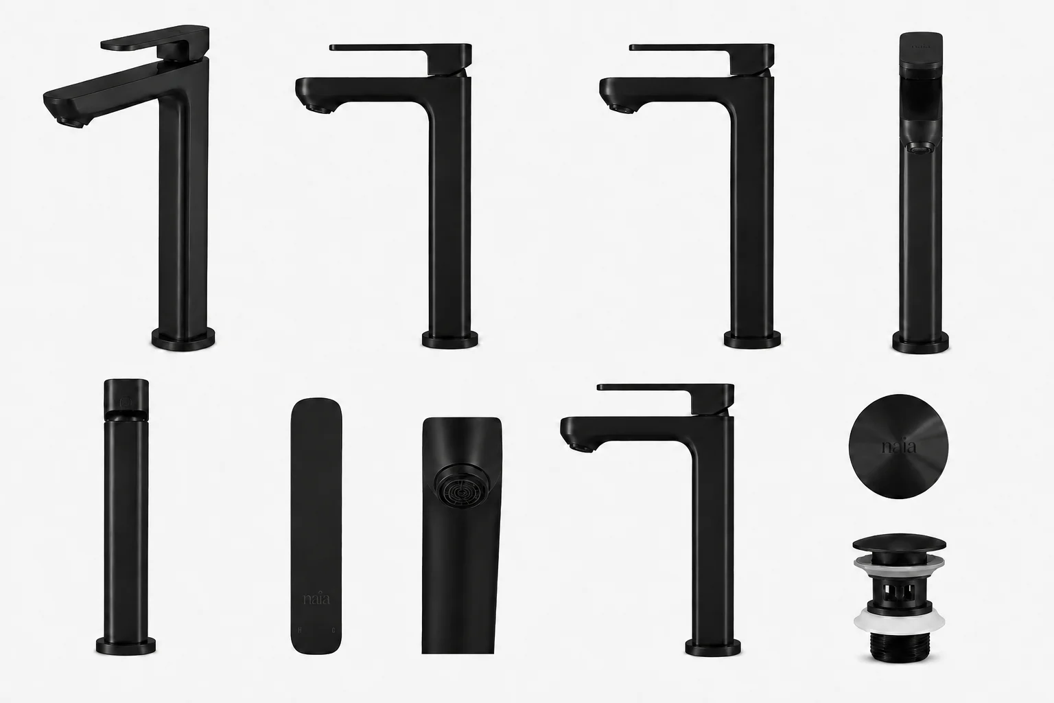 Tala Vessel in Matte Black: front, side and detail studio views